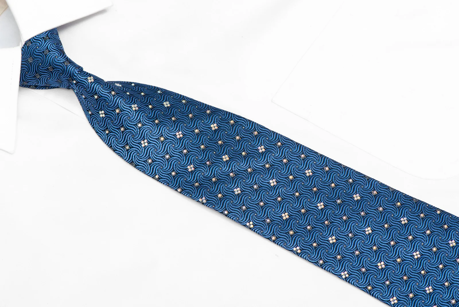 Geometric On Dark Blue Rhinestone Silk Necktie With Silver Sparkles - Image 2