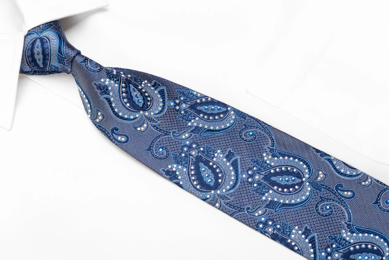 Franco Ferraro Men's Rhinestone Necktie Anthemion Paisley On Blue - Image 2
