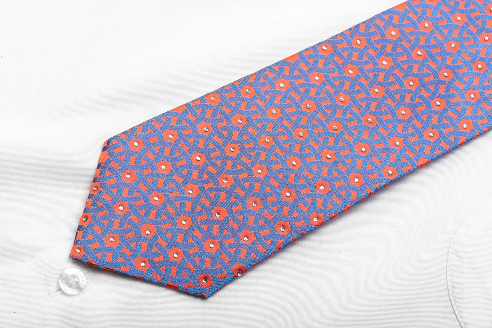 Franco Ferraro Men's Rhinestone Necktie Blue Geometric On Pink Silk - Image 3