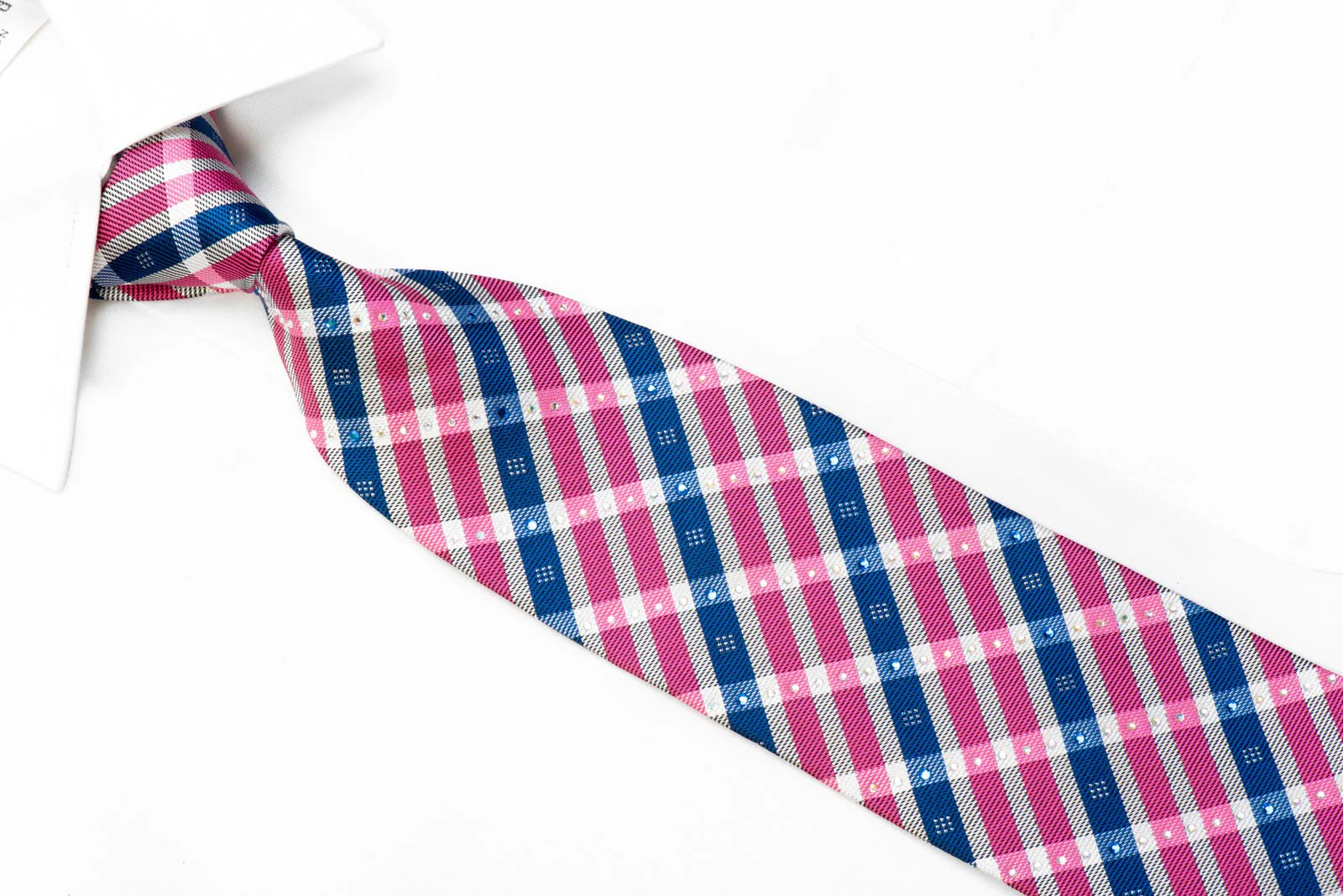 Franco Ferraro Rhinestone Necktie Pink Blue Silver Plaid With Sparkles - Image 2