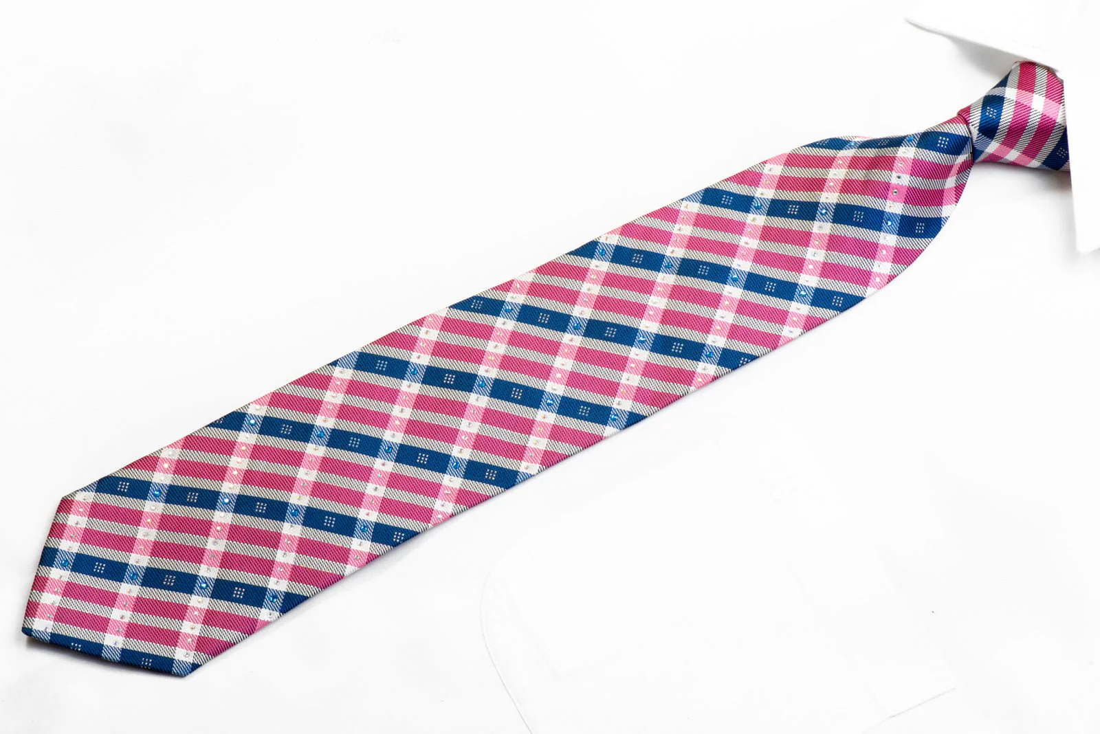 Franco Ferraro Rhinestone Necktie Pink Blue Silver Plaid With Sparkles - Image 3