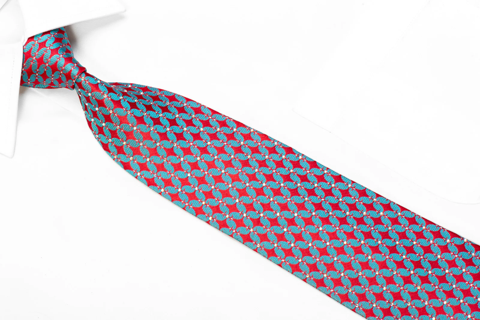 Franco Ferraro Rhinestone Silk Tie Teal Pink Geometric With Sparkles - Image 2