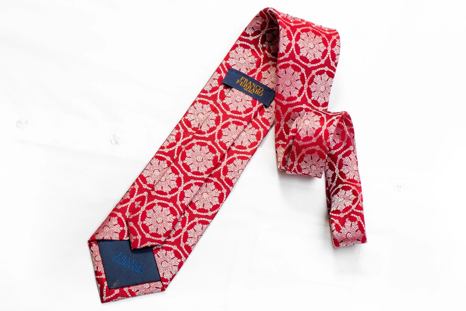 Franco Ferraro Rhinestone Tie Silver Medallions On Red - Image 4