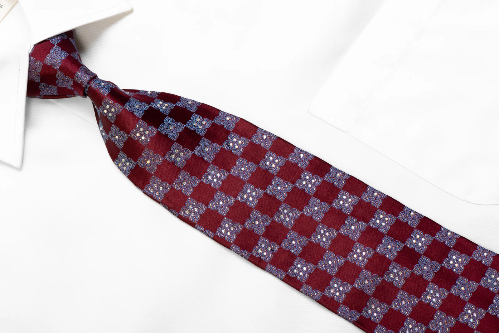 Silk Necktie Blue Burgundy Checkered With Rhinestones - Image 2