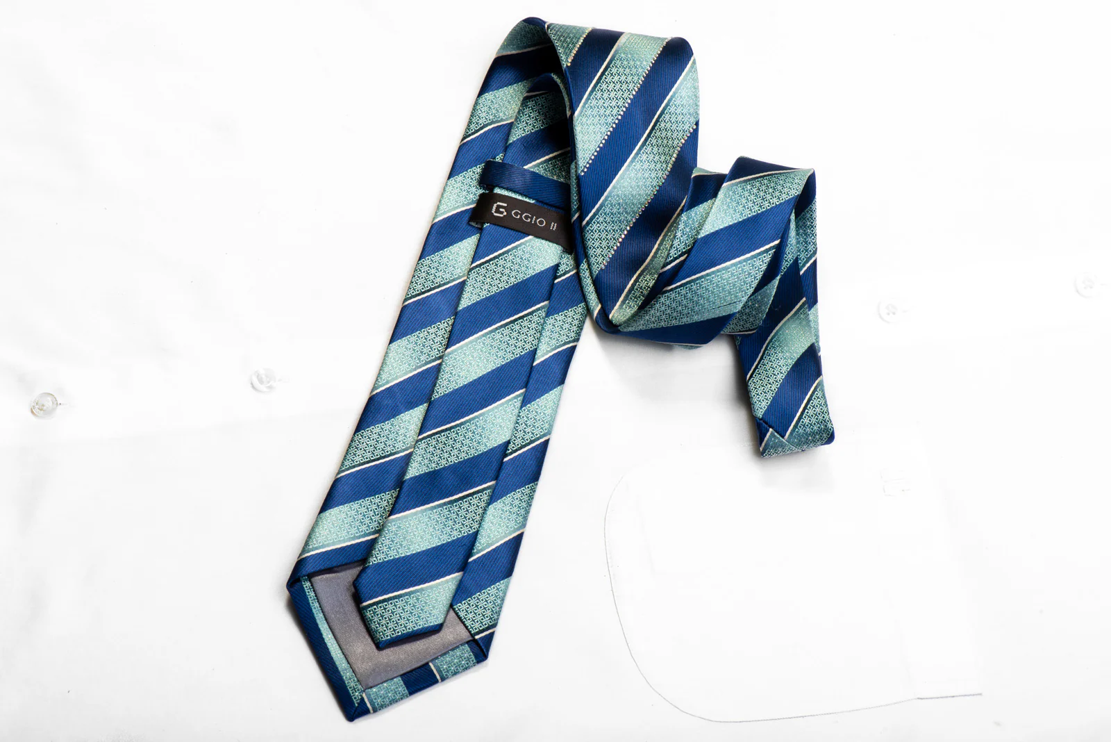 G-Gio Rhinestone Silk Necktie Blue Striped With Silver Sparkles - Image 4