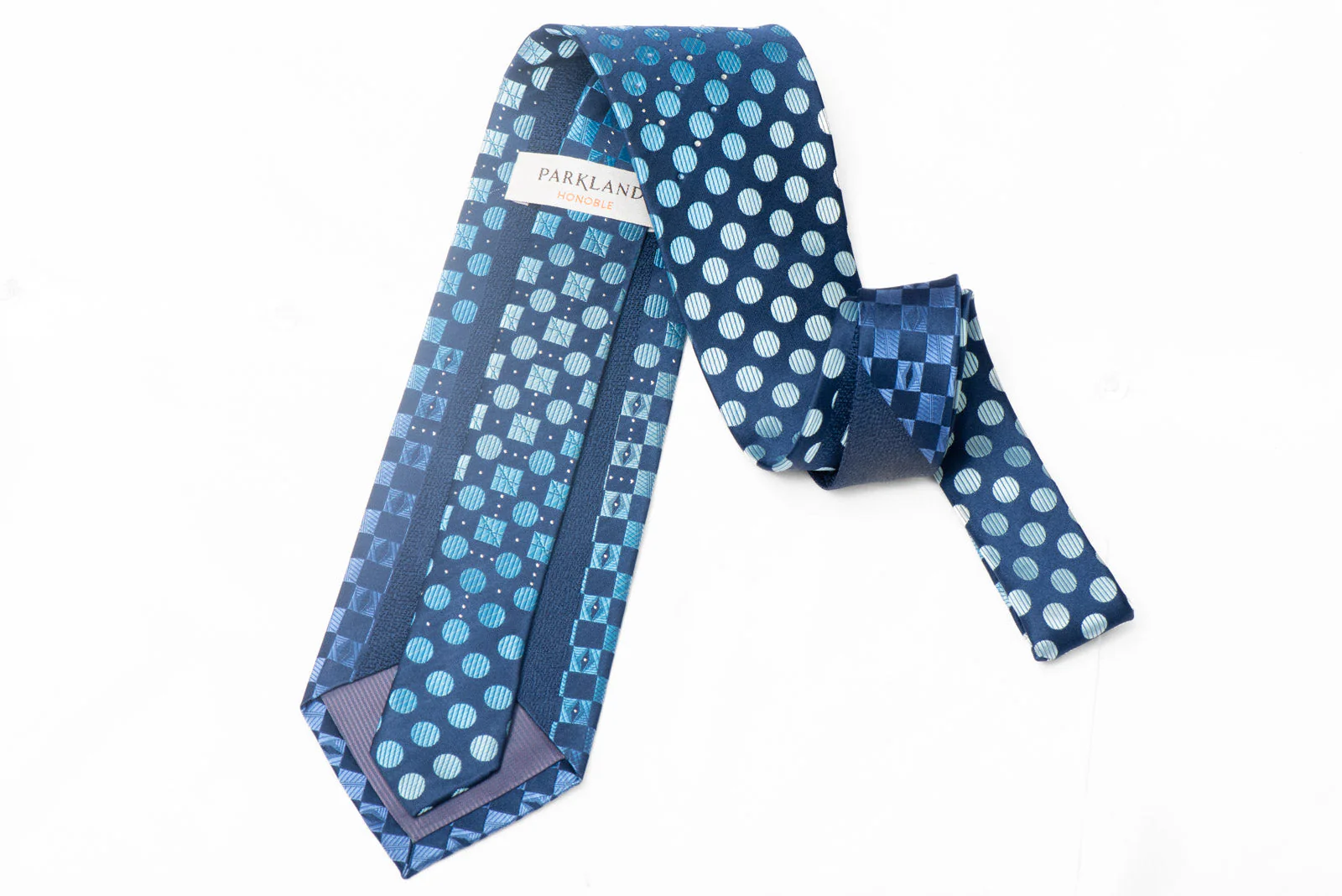 Geometric & Checkered Design On Navy Rhinestone Silk Necktie With Sparkles - Image 3