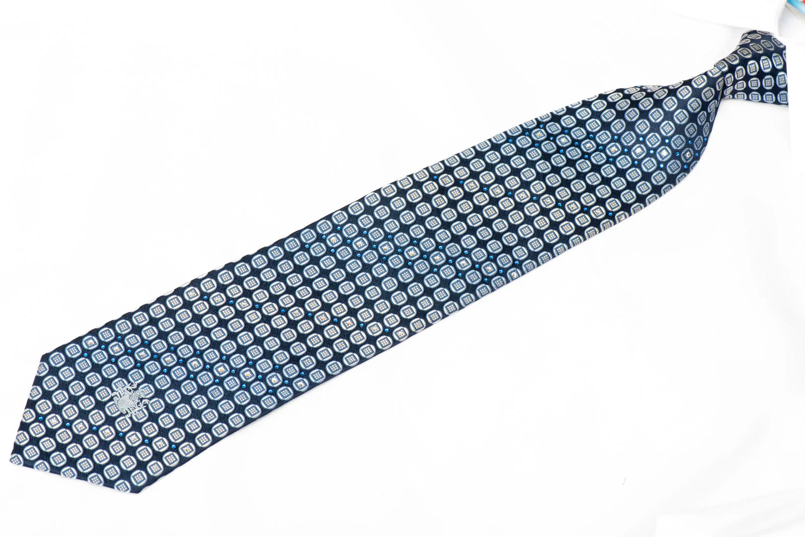 Geometric Circles On Blue Rhinestone Silk Tie With Sparkles - Image 2