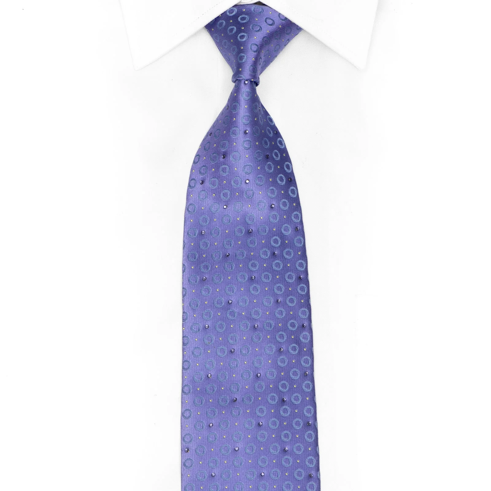 Geometric Circles On Mauve Purple Rhinestone Silk Necktie