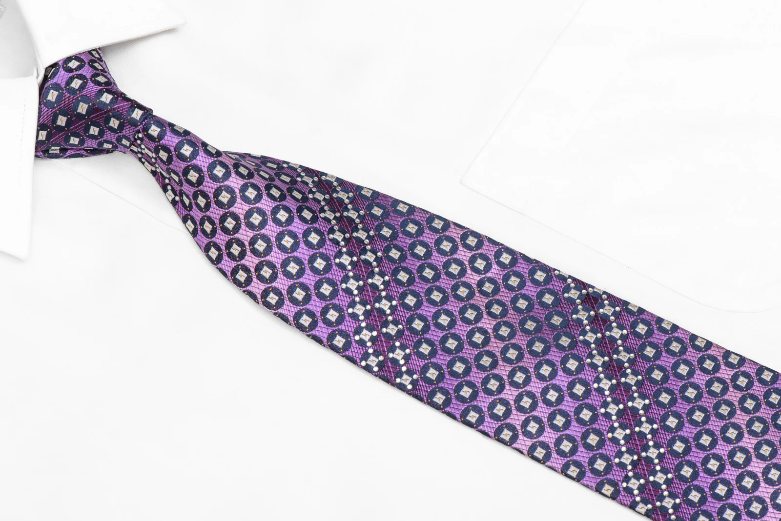 Geometric Circles On Purple Rhinestone Silk Necktie - Image 2