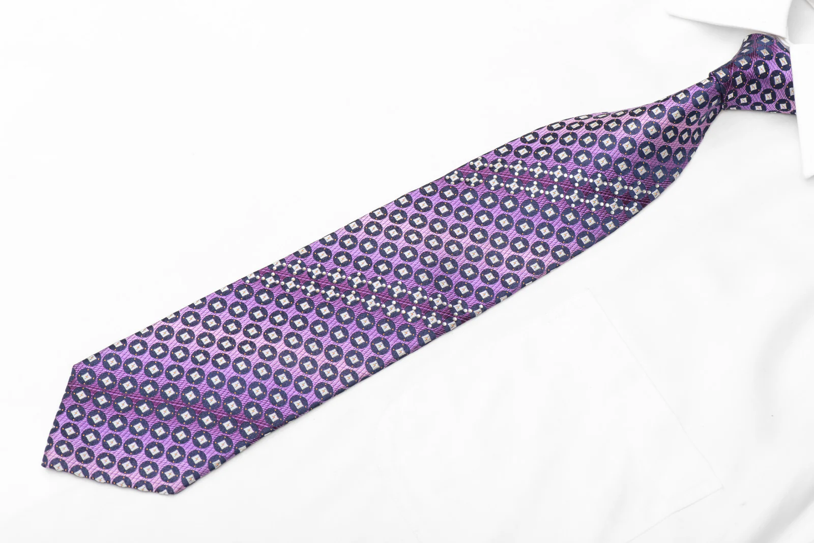 Geometric Circles On Purple Rhinestone Silk Necktie - Image 3
