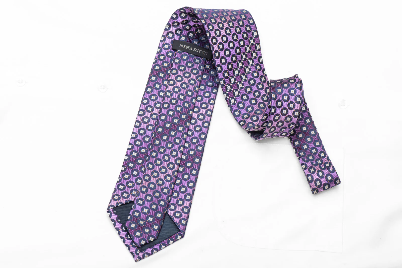 Geometric Circles On Purple Rhinestone Silk Necktie - Image 4