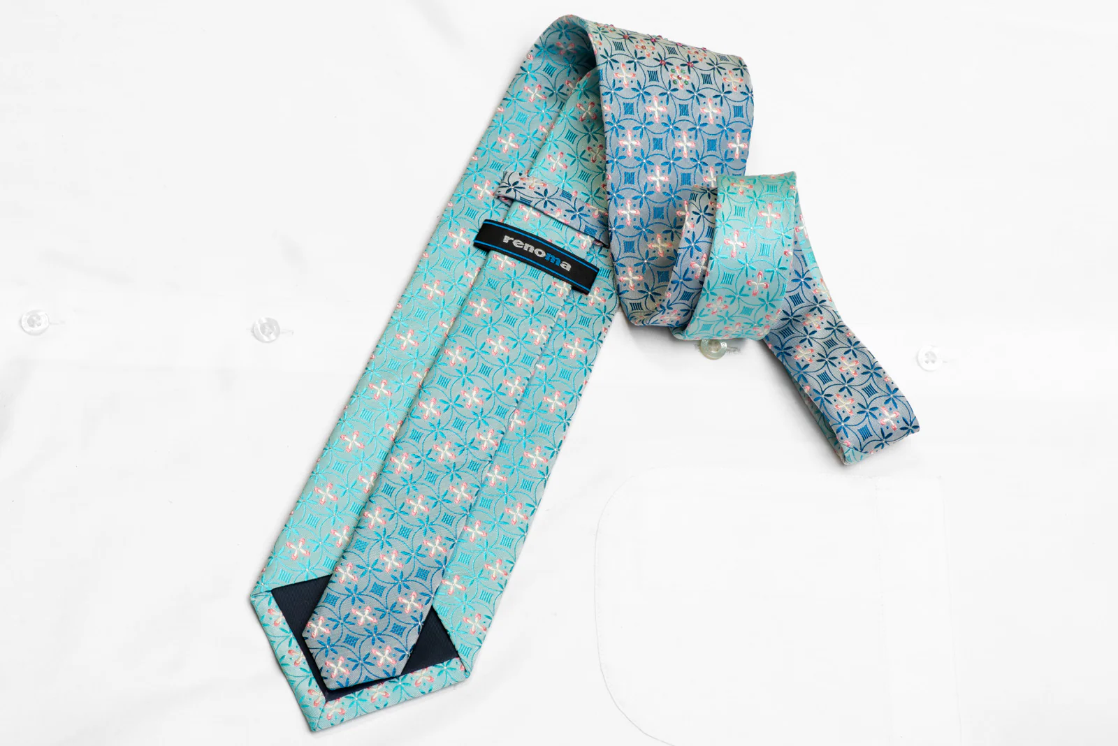 Geometric Floral On Pale Blue Rhinestone Silk Necktie With Silver Sparkles - Image 4