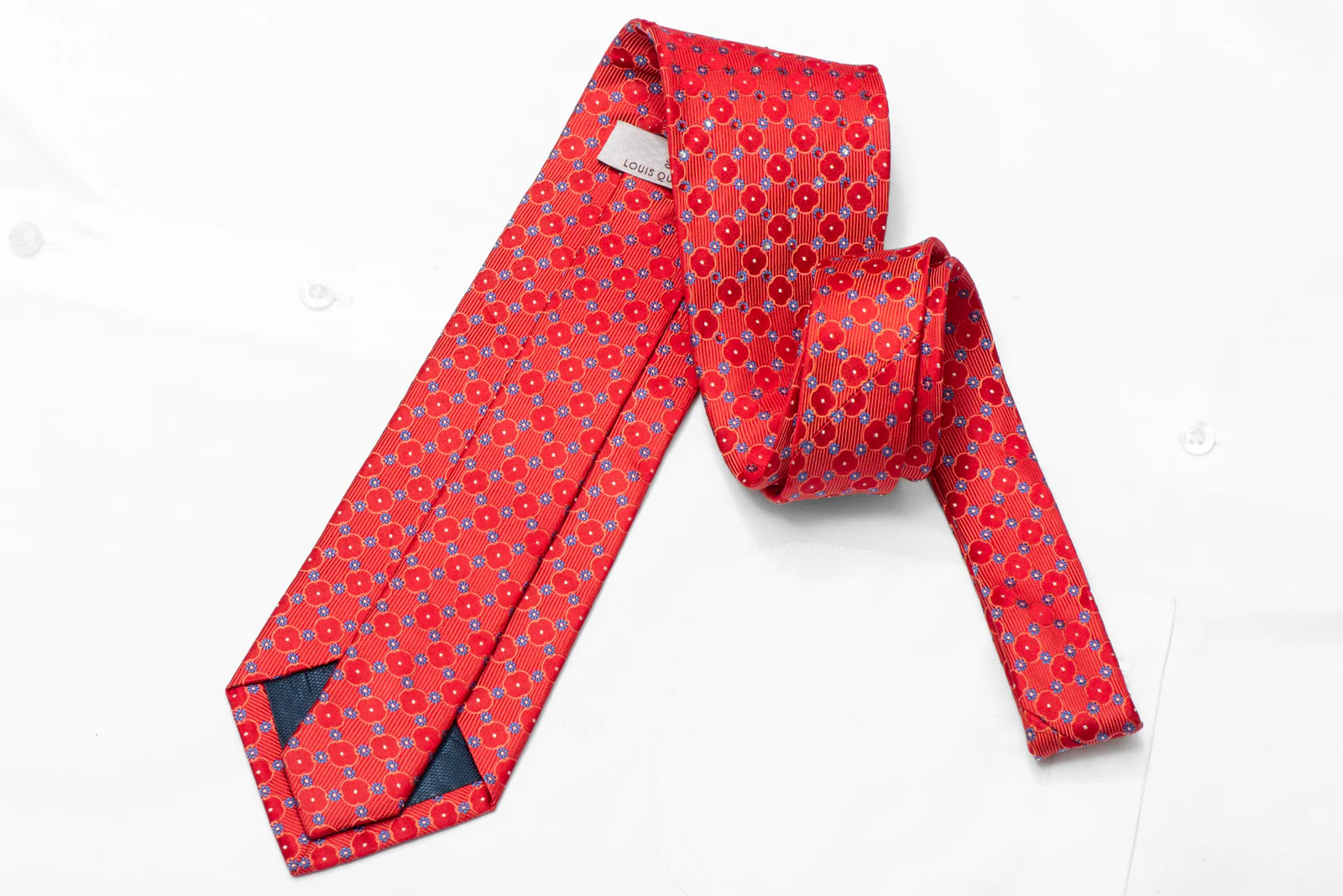 Geometric & Floral On Red Rhinestone Silk Necktie - Image 3