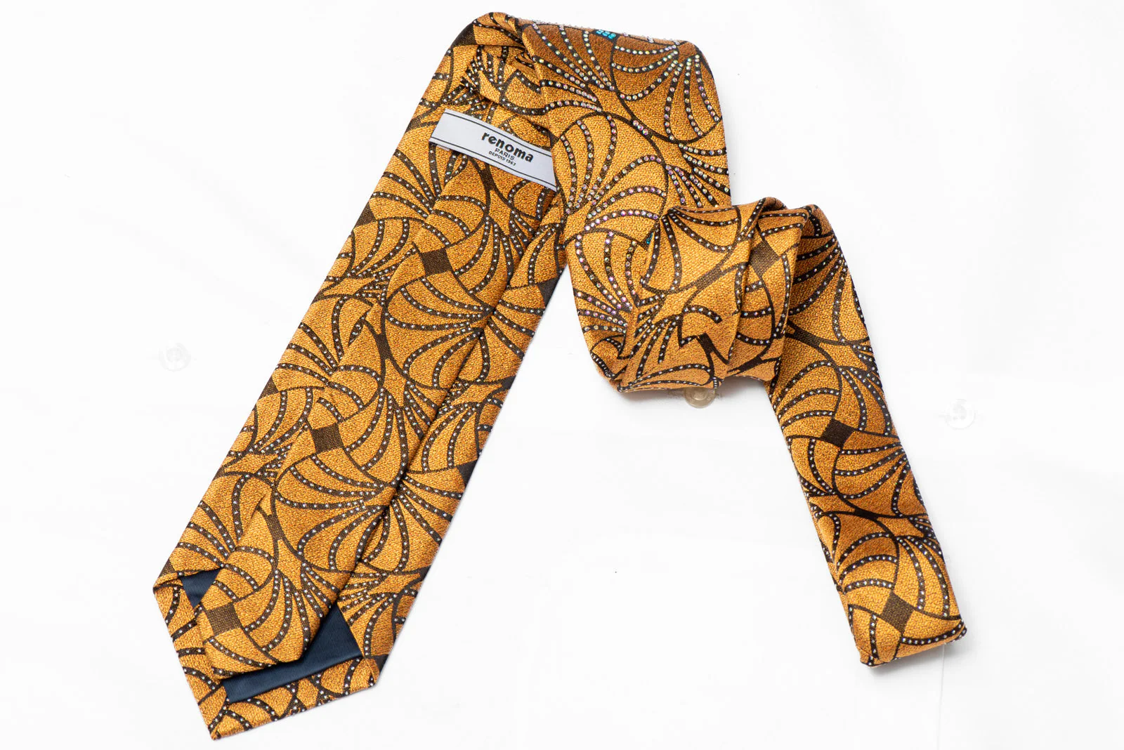 Geometric On Gold Yellow Rhinestone Silk Tie - Image 3