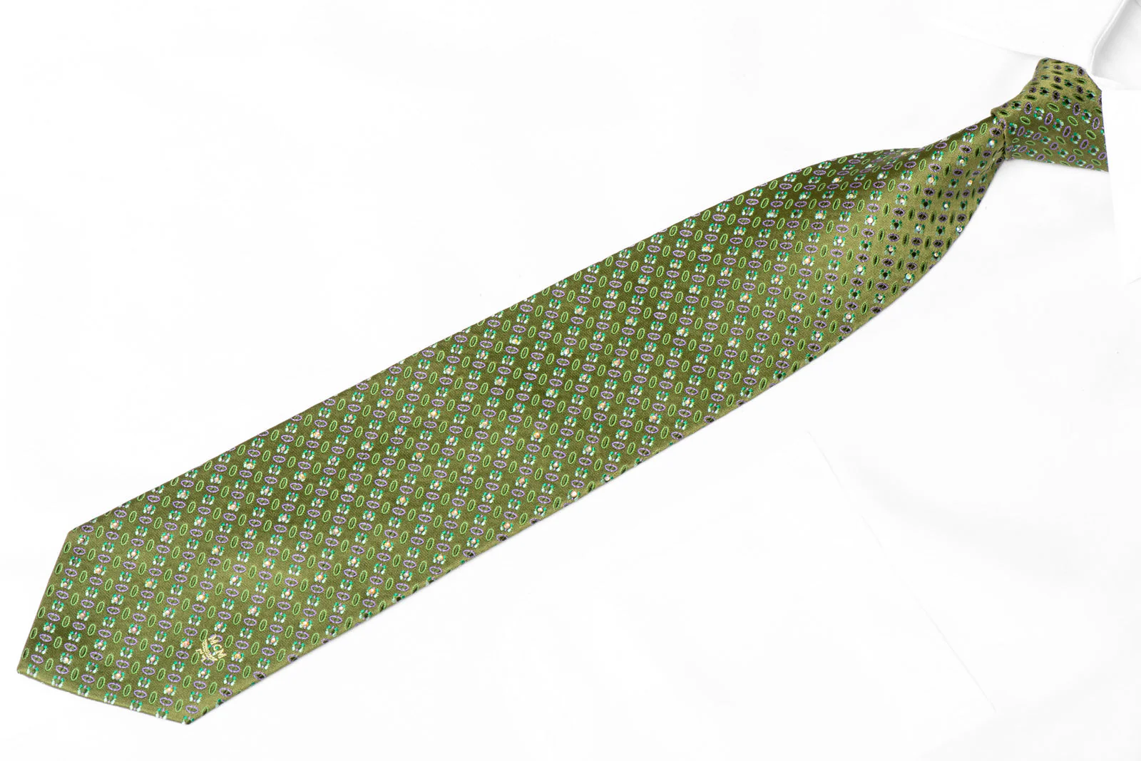 Geometric On Green Rhinestone Silk Tie - Image 2