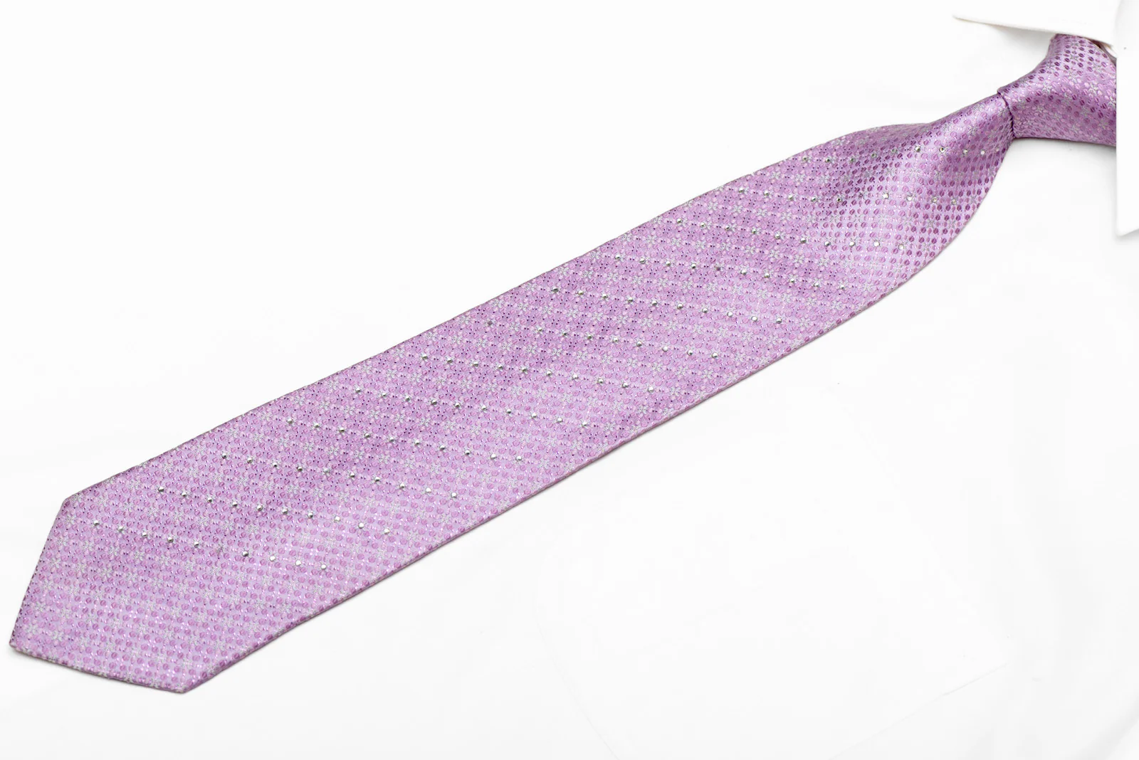 Geometric On Mauve Rhinestone Silk Necktie With Purple Sparkles - Image 3