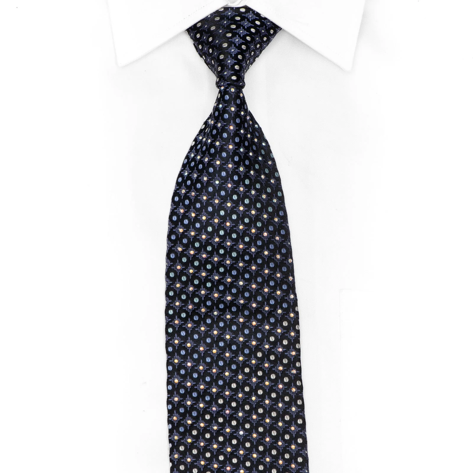 Geometric On Navy Rhinestone Silk Tie