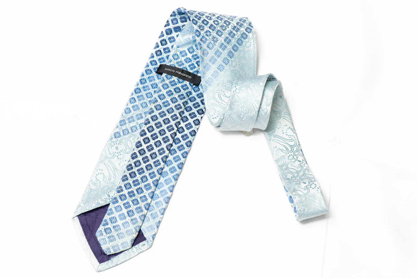 Geometric On Pale Blue Rhinestone Necktie With Silver Sparkles - Image 3