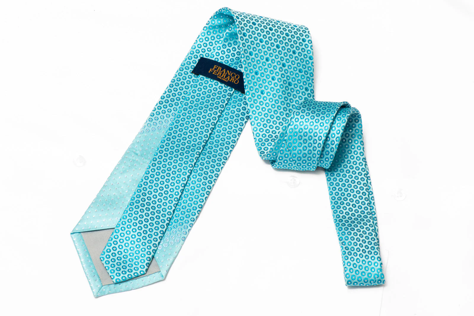 Geometric On Pale Blue Rhinestone Tie With Silver Sparkles - Image 3