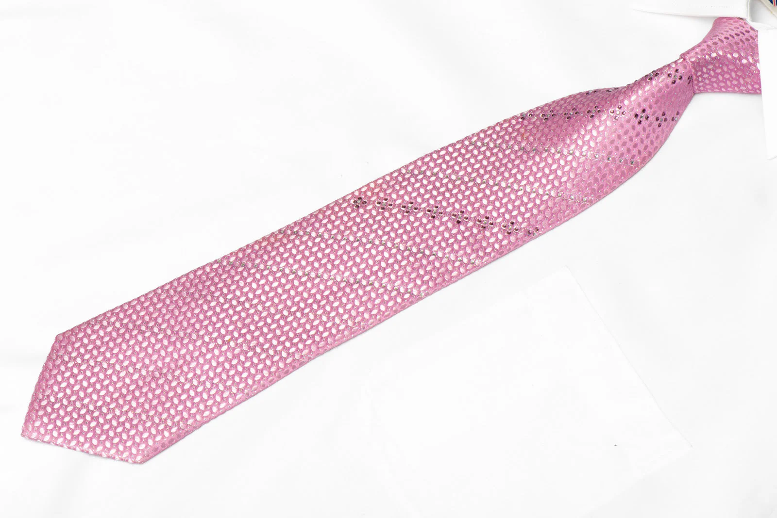 Geometric On Pink Rhinestone Silk Tie With Silver Sparkles - Image 2