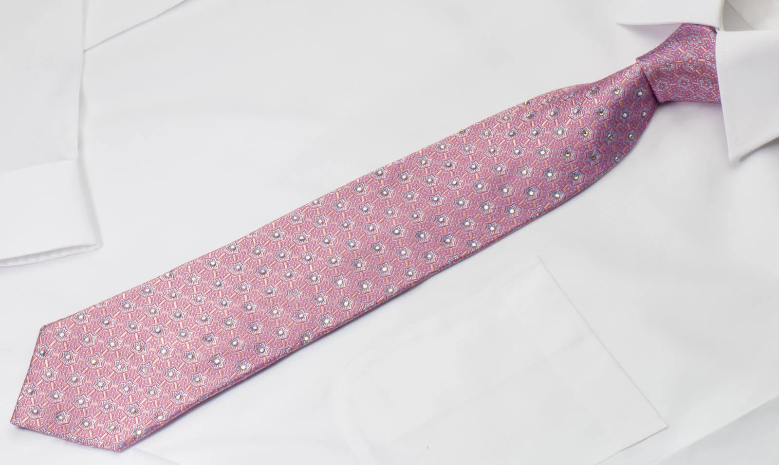 Giorgio Ferri Mens Woven Silk Rhinestone Necktie Geometric Trellis On Mauve - Image 6