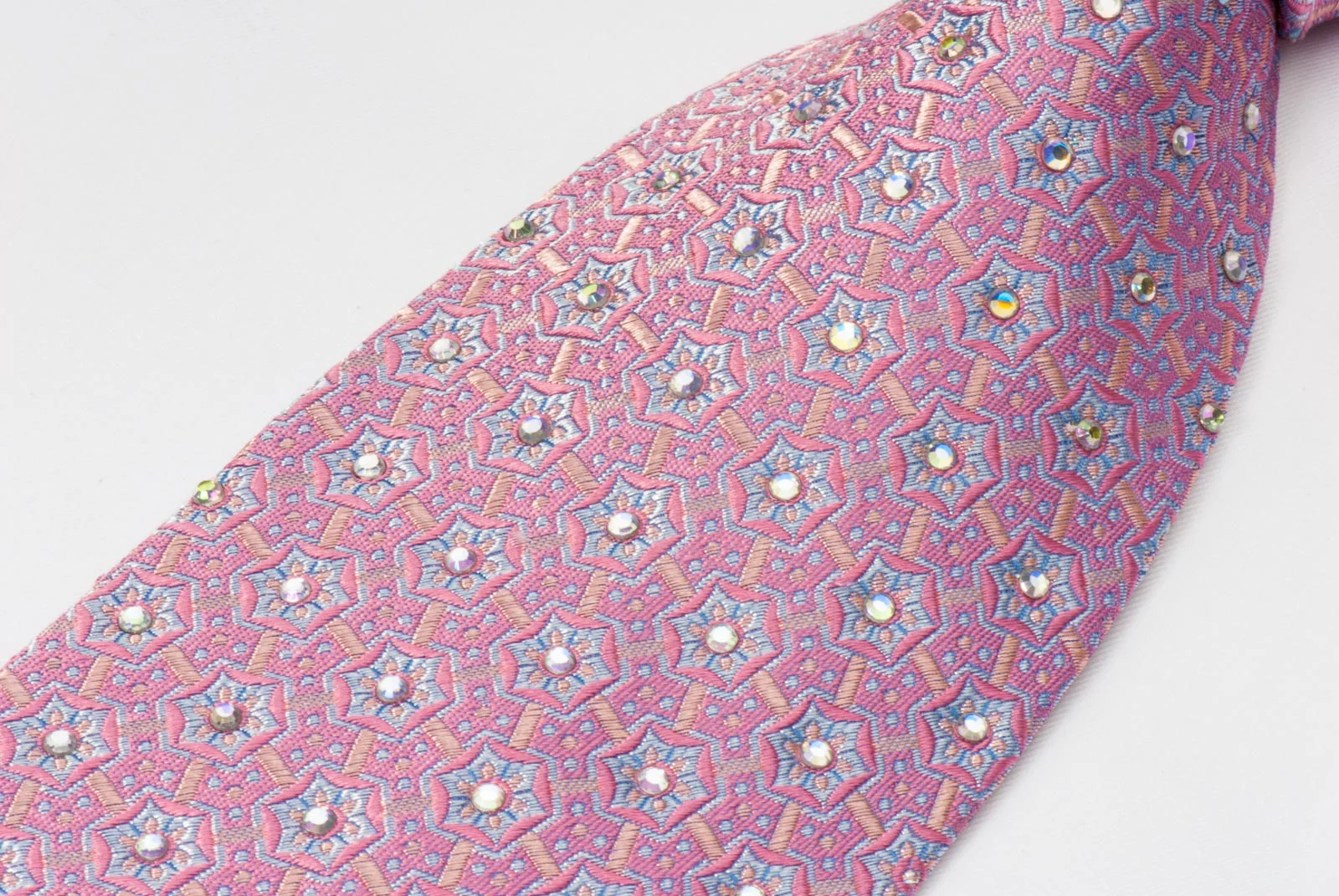 Giorgio Ferri Mens Woven Silk Rhinestone Necktie Geometric Trellis On Mauve - Image 7