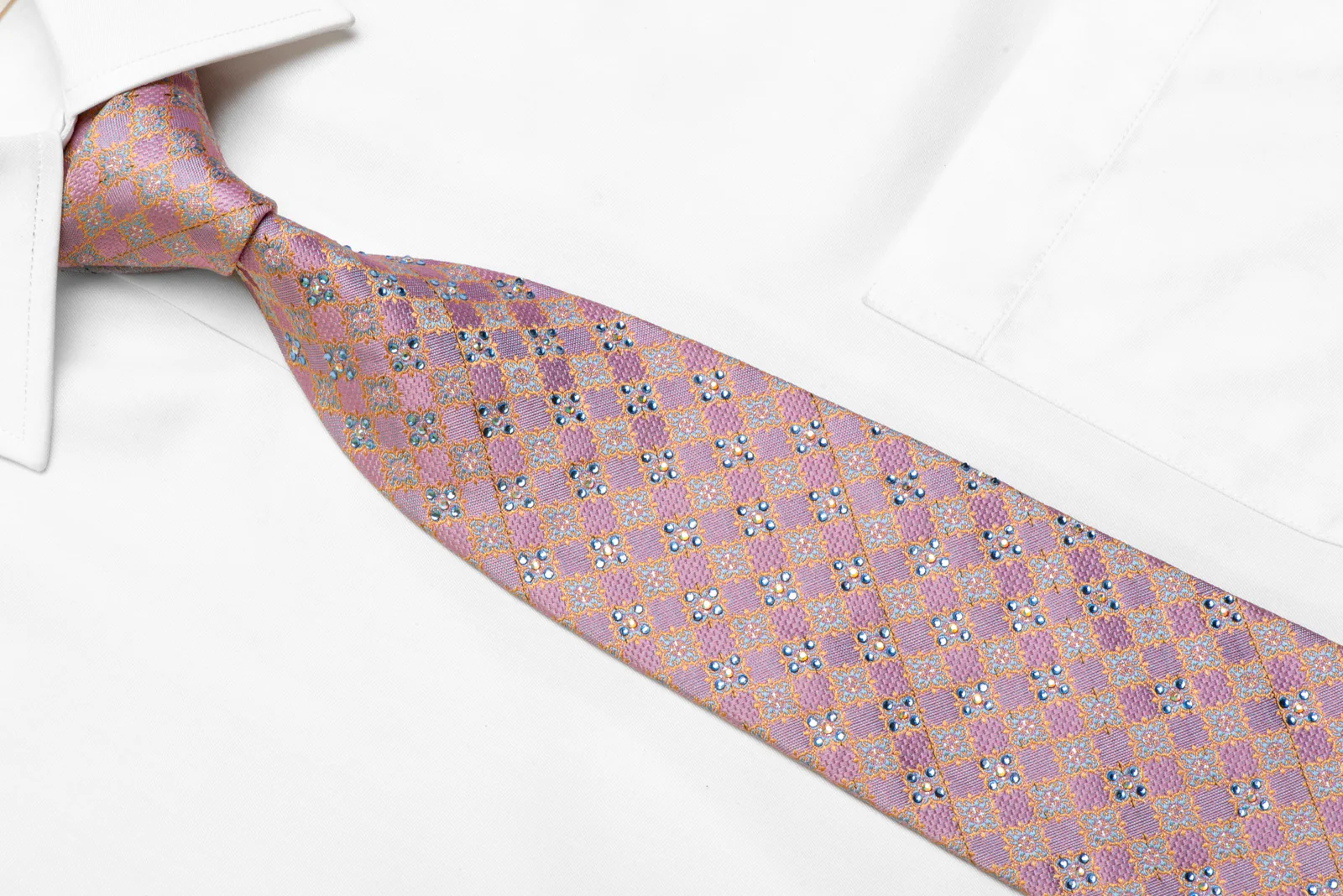 Gold Cartouche On Mauve Rhinestone Silk Necktie With Silver Sparkles - Image 2
