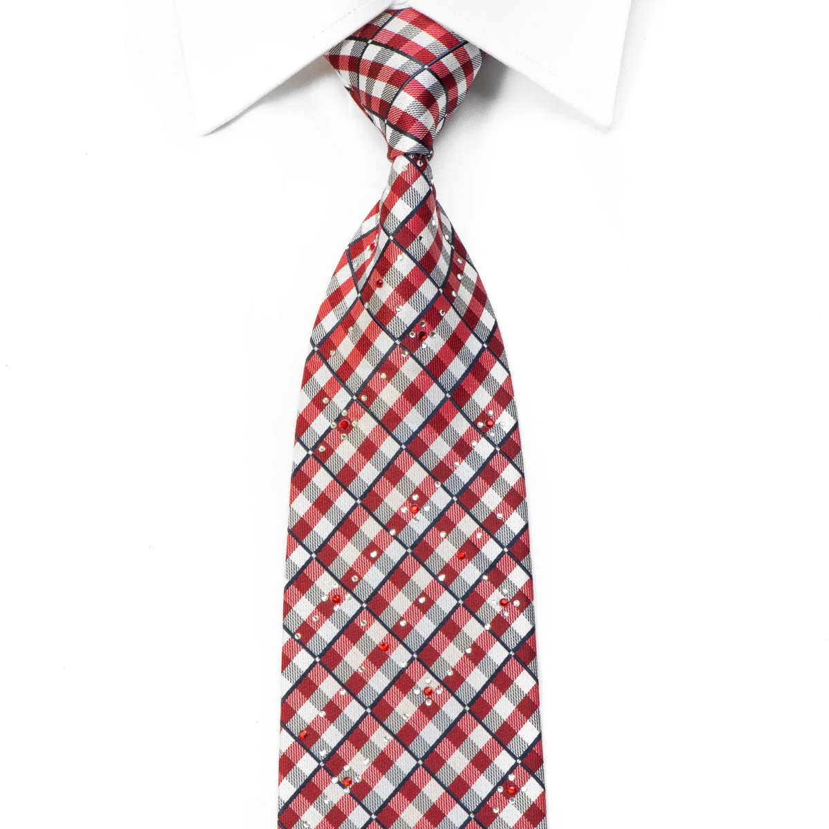 Gold Castle Rhinestone Necktie Burgundy Silver Plaid With Sparkles