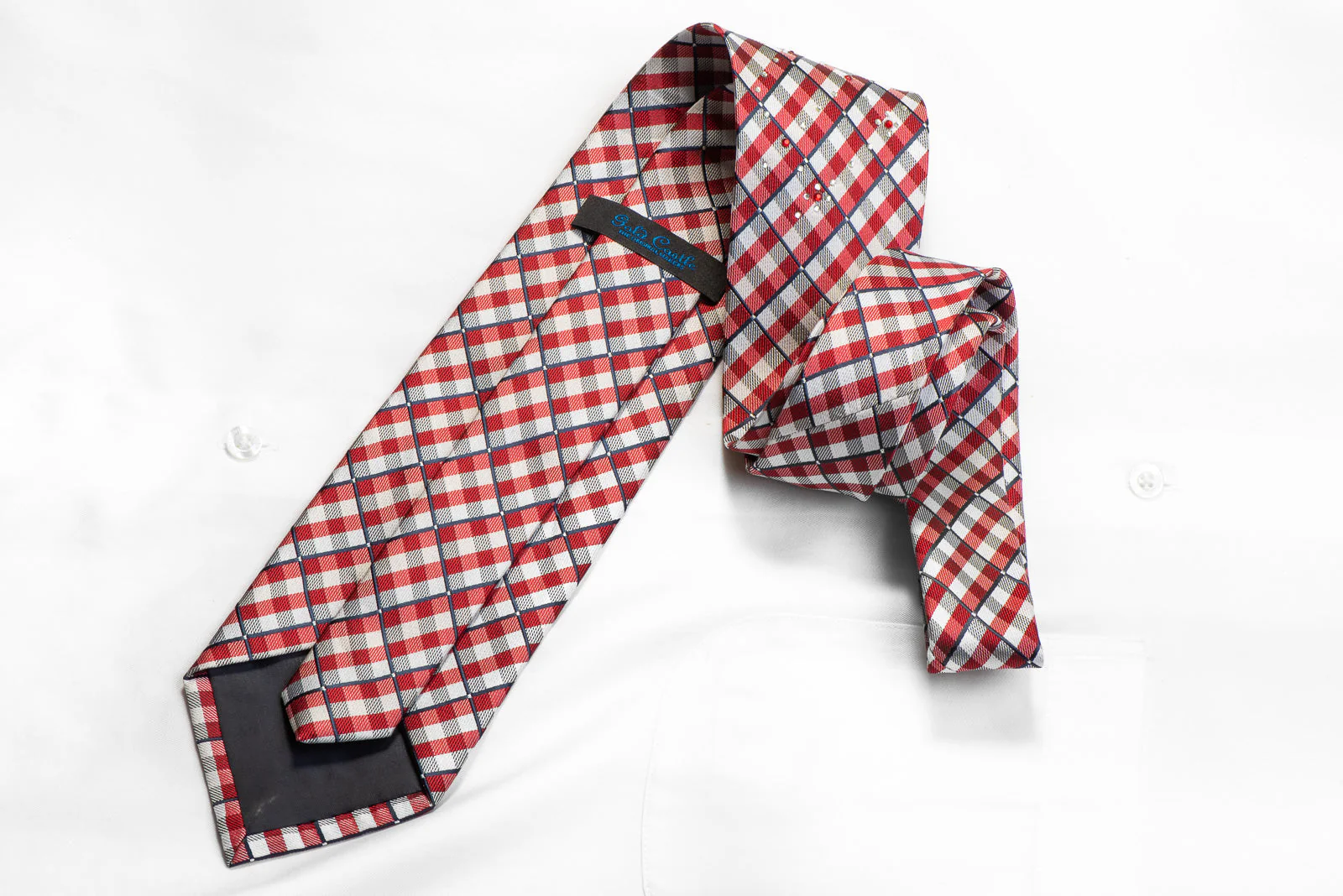 Gold Castle Rhinestone Necktie Burgundy Silver Plaid With Sparkles - Image 4