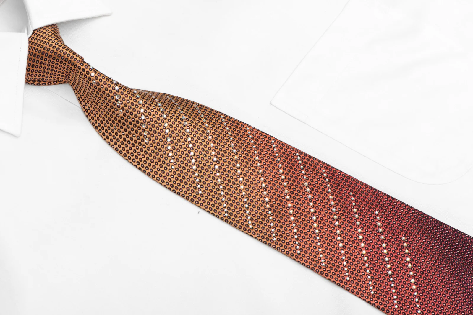 Striped Rhinestones On Orange Silk Necktie With Red Sparkles - Image 2