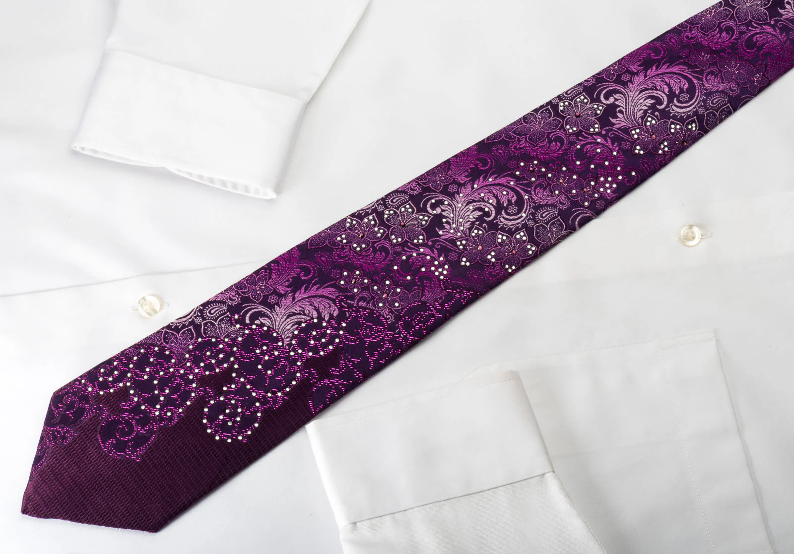 Grand Jour Silk Rhinestone Necktie Floral On Purple With Purple Sparkles - Image 7