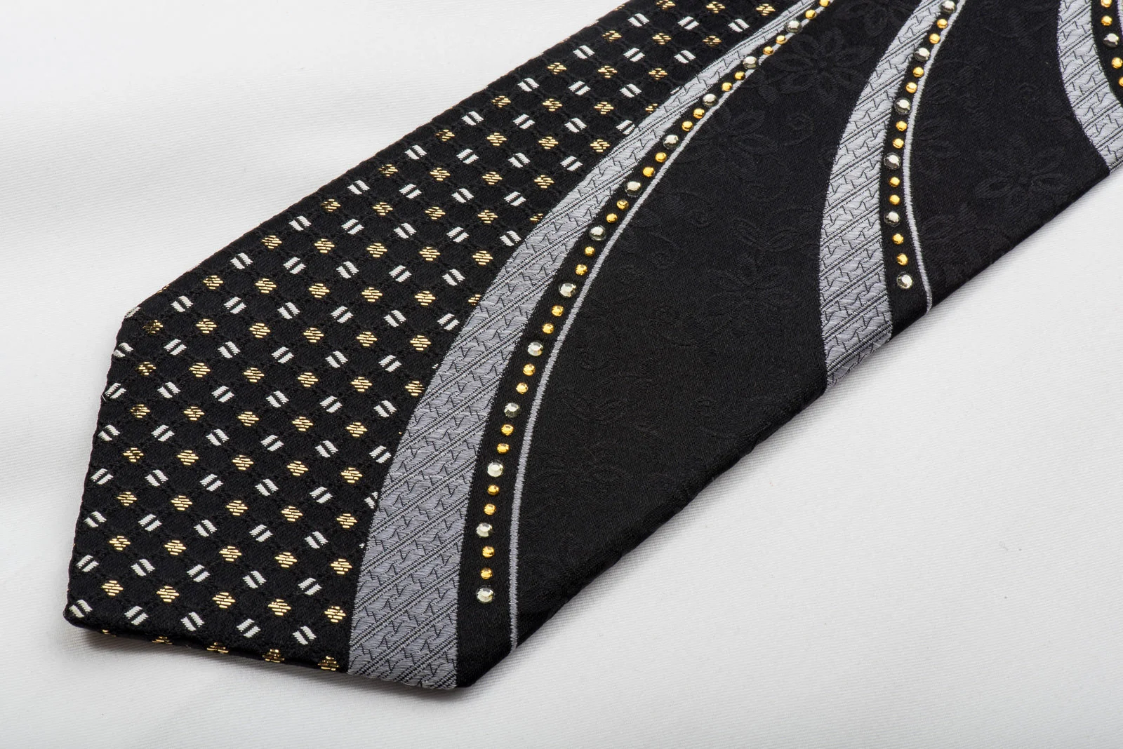 Grang Cia Black Rhinestone Silk Necktie With Gold Sparkles - Image 2