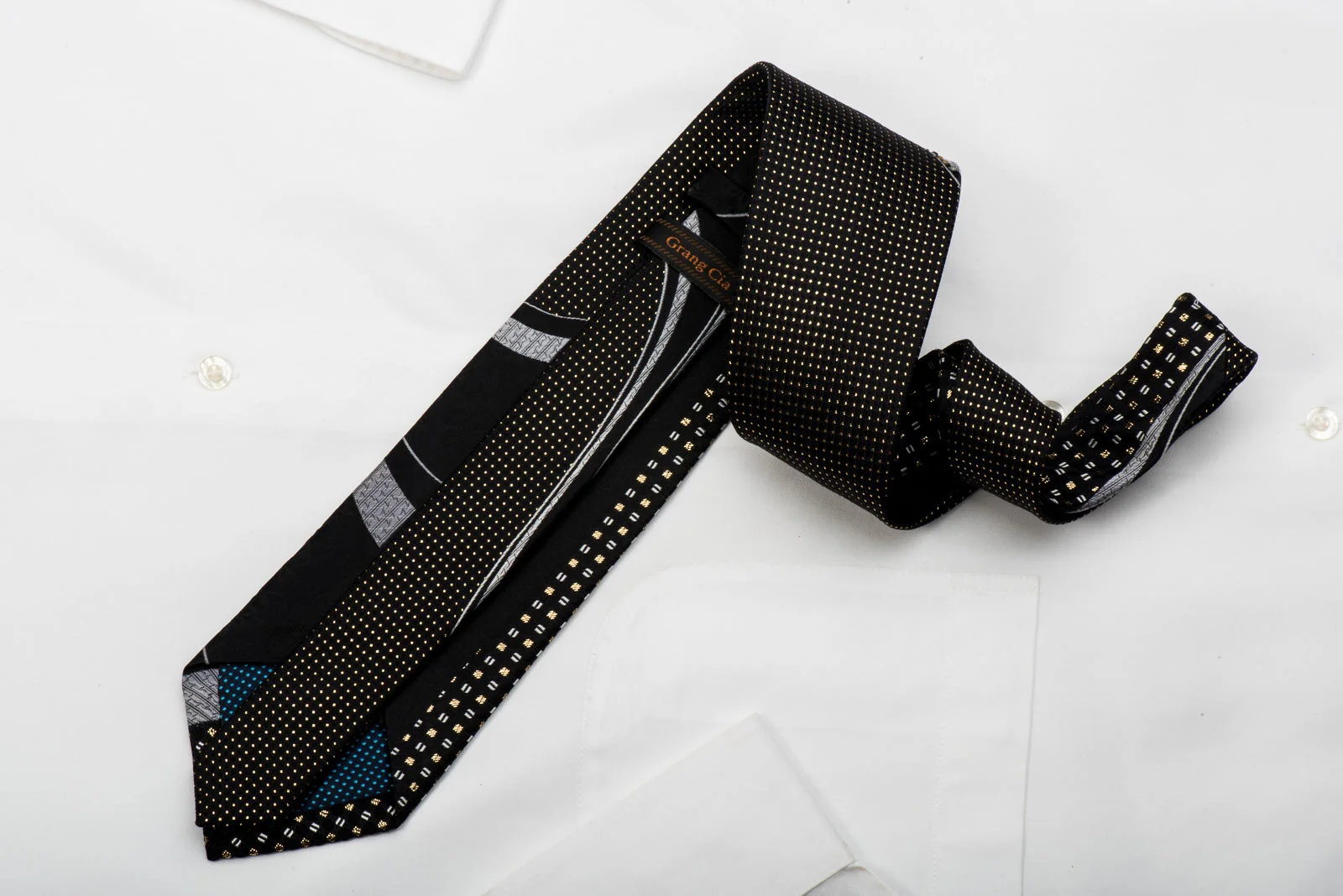 Grang Cia Black Rhinestone Silk Necktie With Gold Sparkles - Image 4