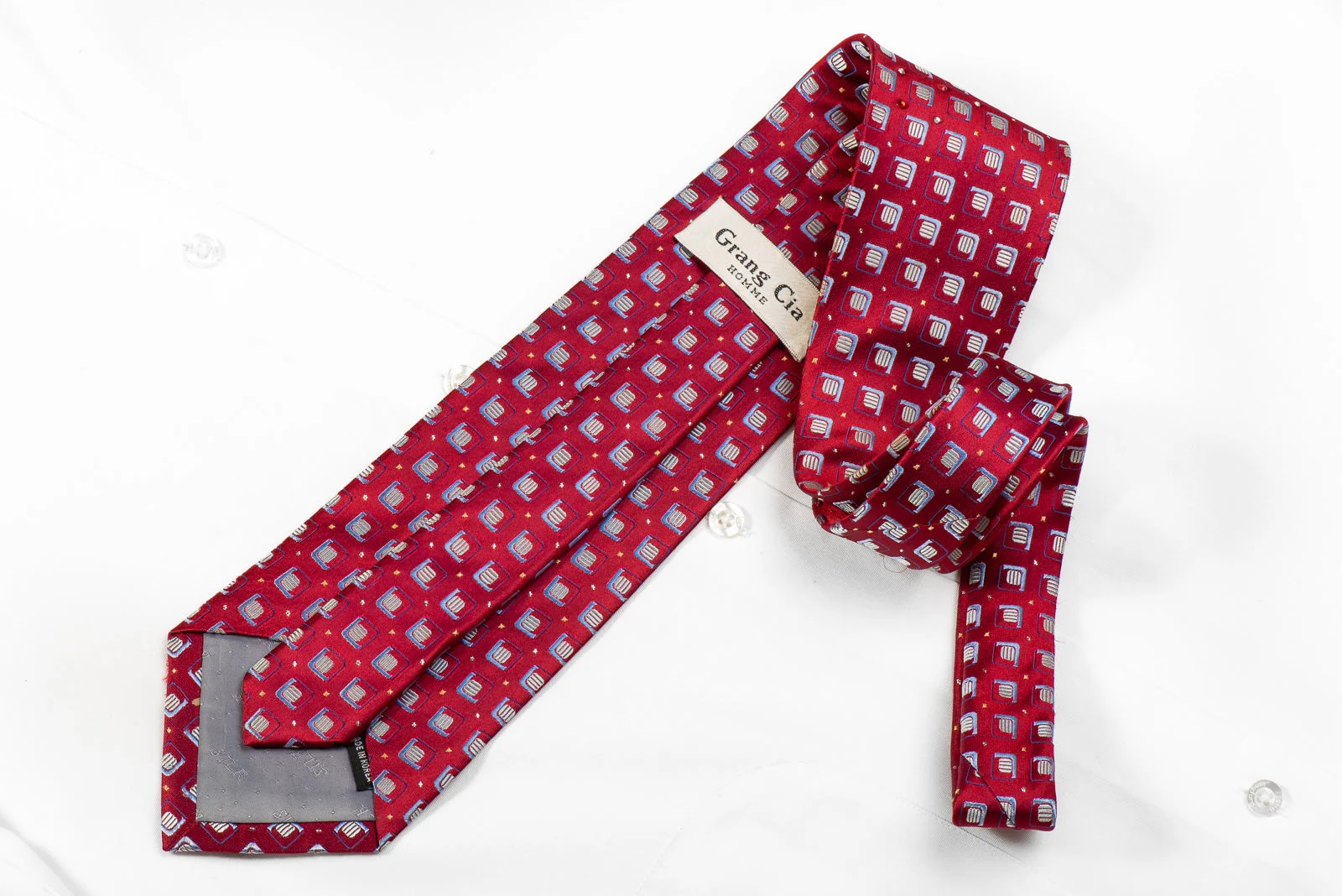 Grang Cia Men's Crystal Silk Necktie Geometric On Burgundy Sparkling With Rhinestones - Image 5