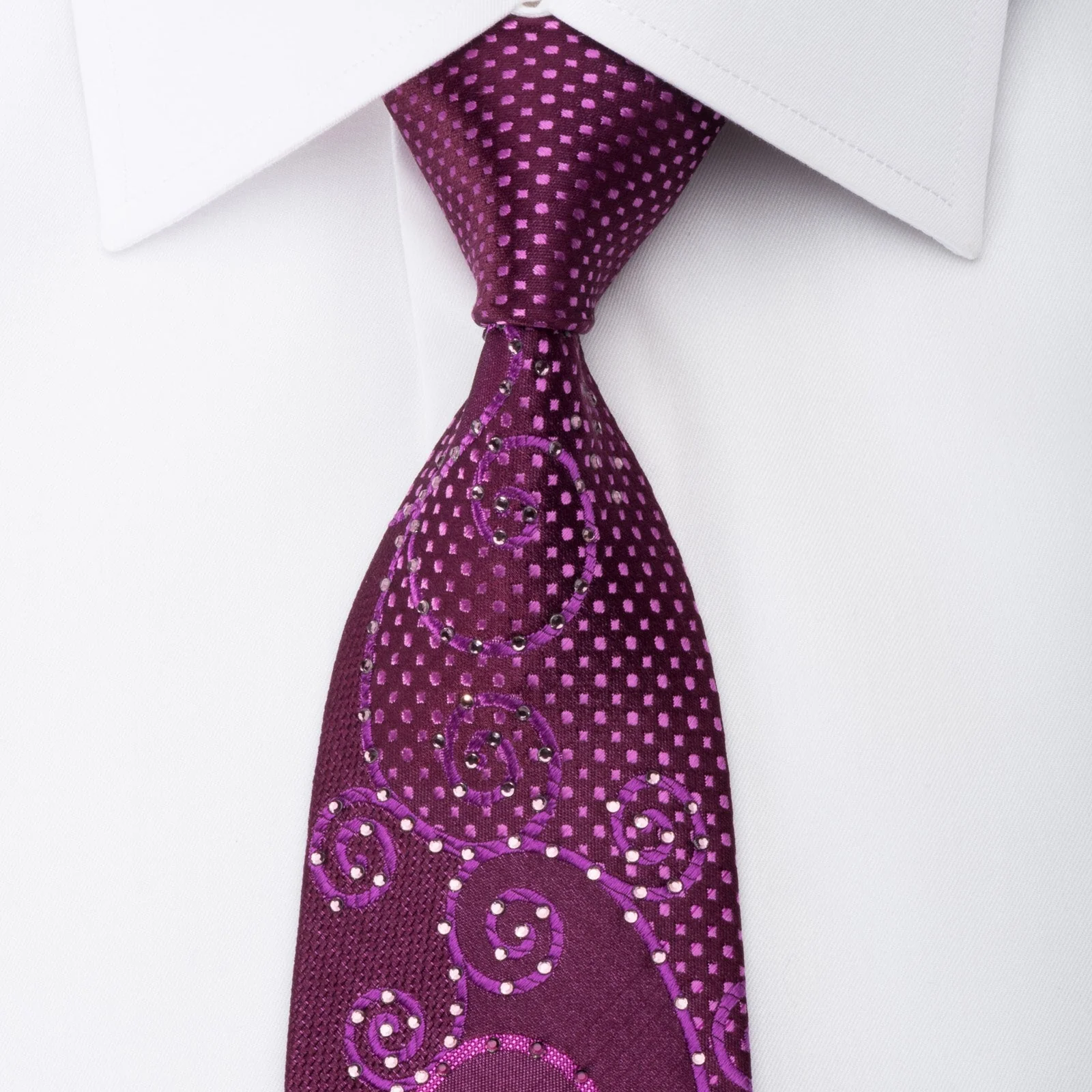 Grang Cia Men's Rhinestone Necktie Scrolls On Purple With Sparkles - Image 6