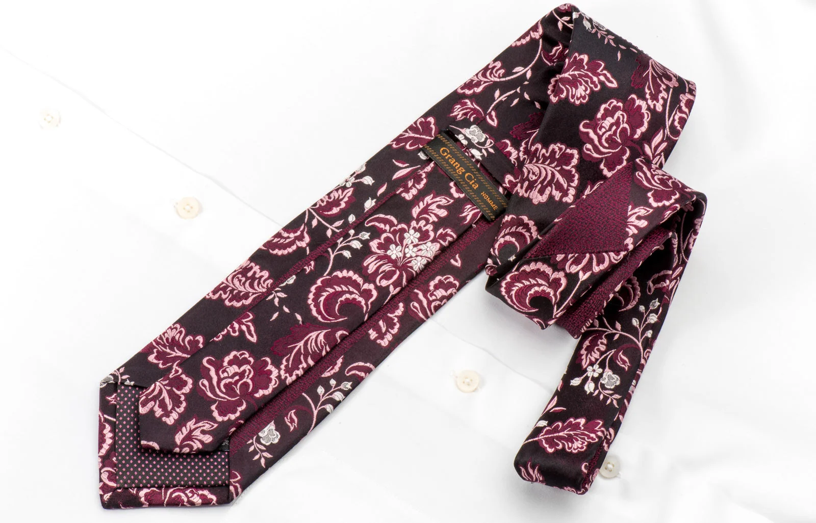 Grang Cia Mens Silk Necktie Acanthus On Dark Burgundy Sparkling With Rhinestones - Image 3