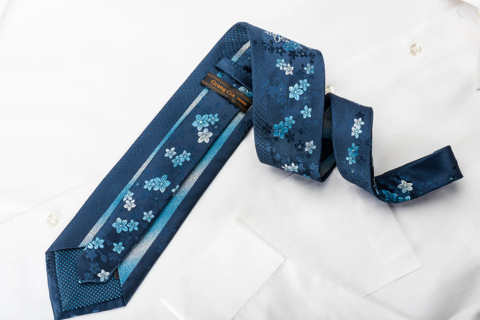 Grang Cia Rhinestone Silk Necktie Floral On Blue With Blue Sparkles - Image 4