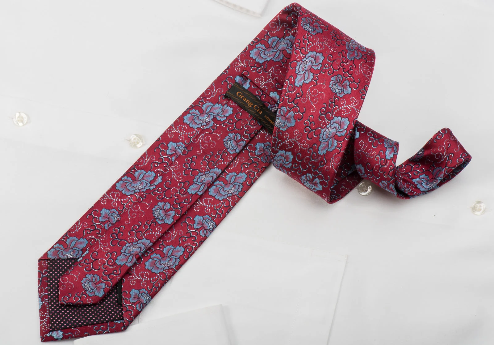 Grang Cia Rhinestone Tie Blue Floral On Red With Blue Sparkles - Image 6
