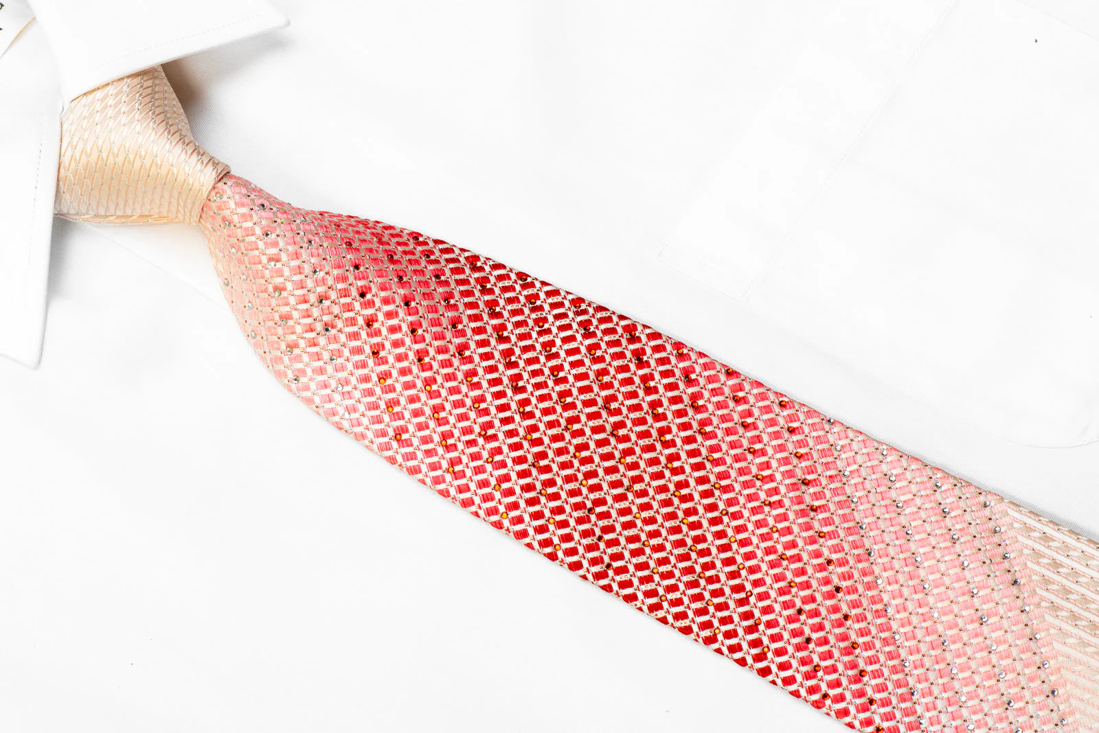 Grang Cia Silk Rhinestone Necktie Red Geometric On Pink With Sparkles - Image 2