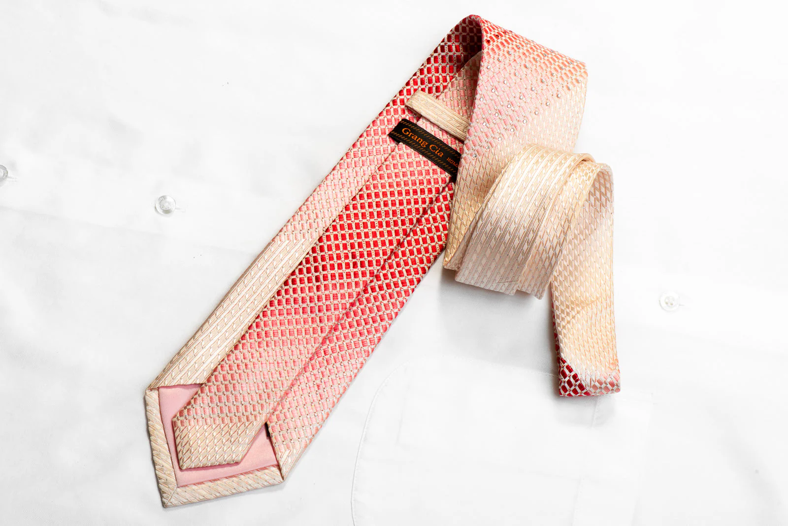 Grang Cia Silk Rhinestone Necktie Red Geometric On Pink With Sparkles - Image 4