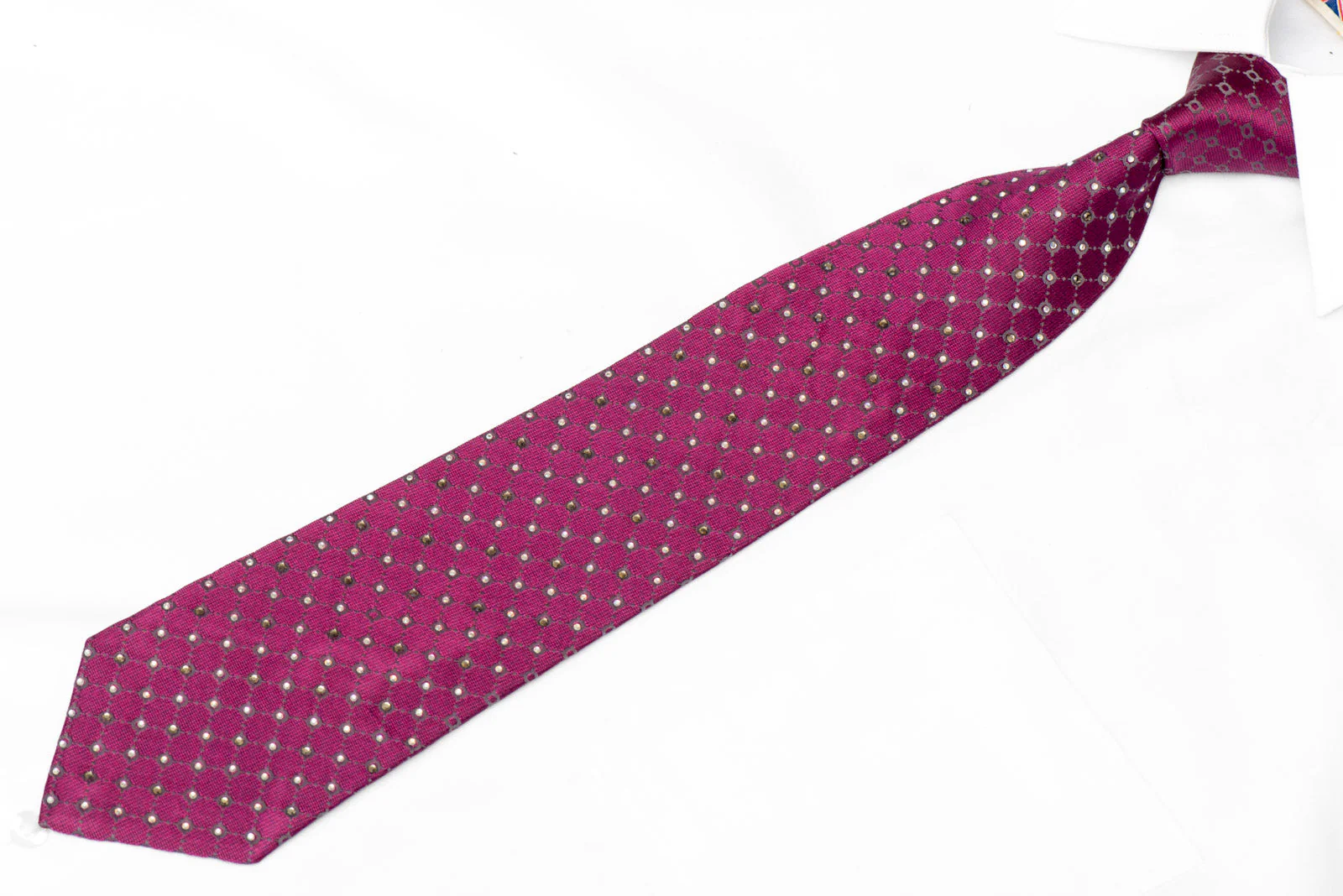 Gray Trellis On Burgundy Rhinestone Silk Necktie - Image 2