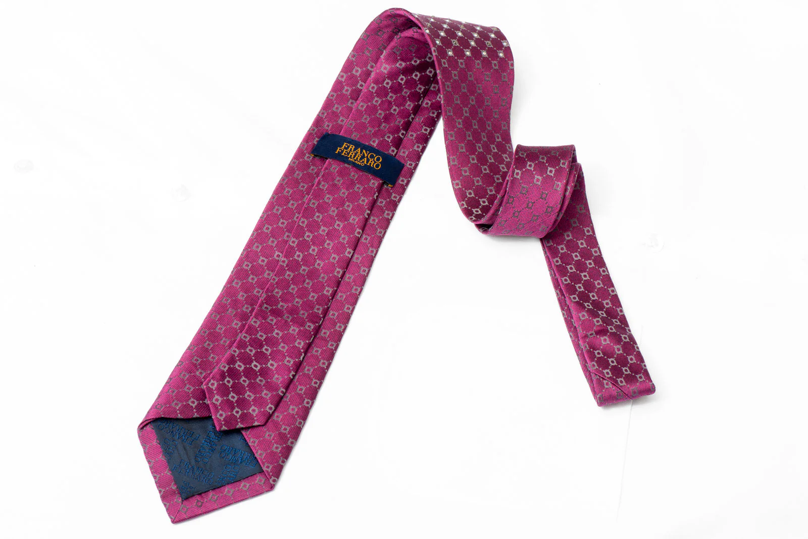 Gray Trellis On Burgundy Rhinestone Silk Necktie - Image 3