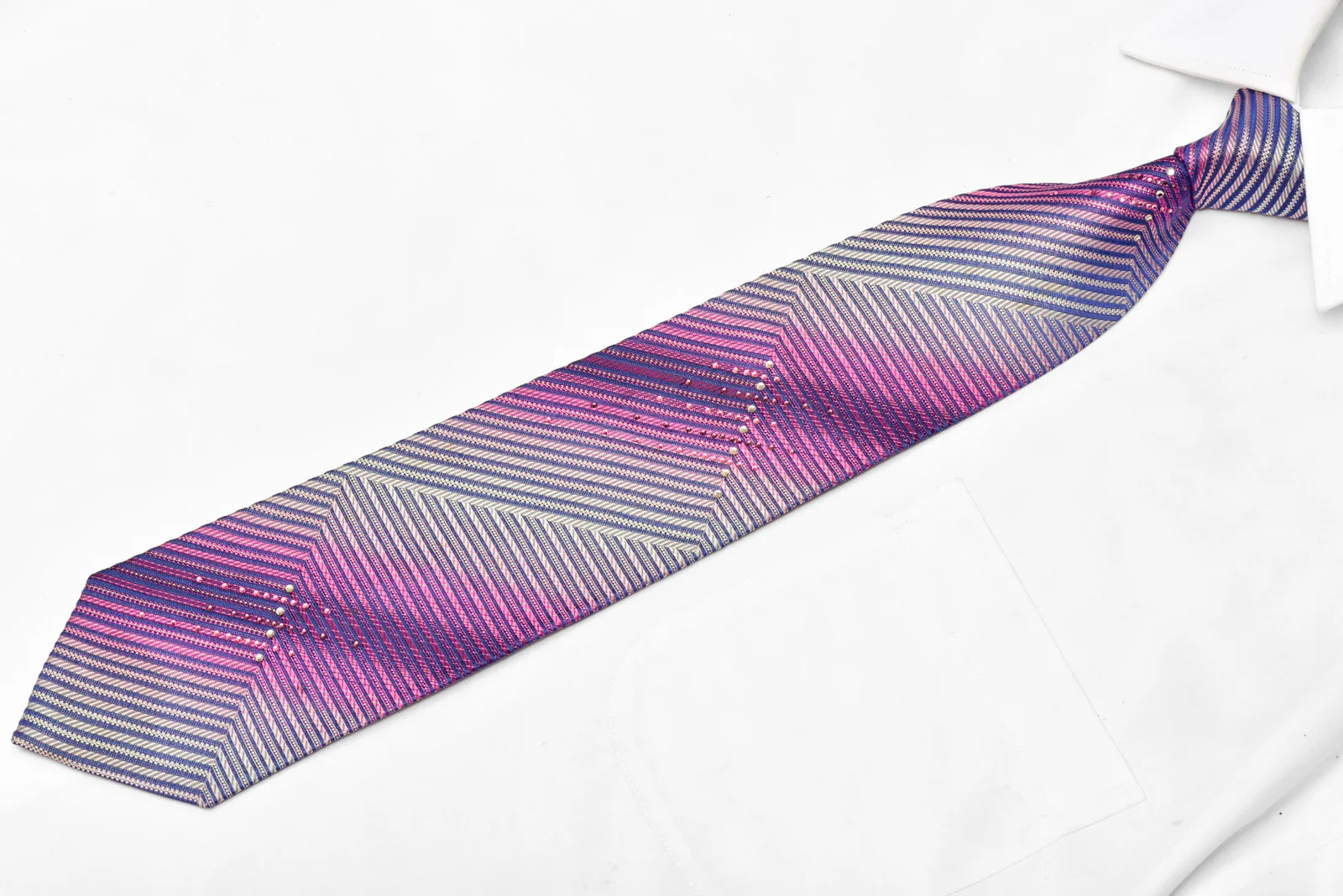 Violet Geometric On Navy Rhinestone Silk Tie With Sparkles - Image 2