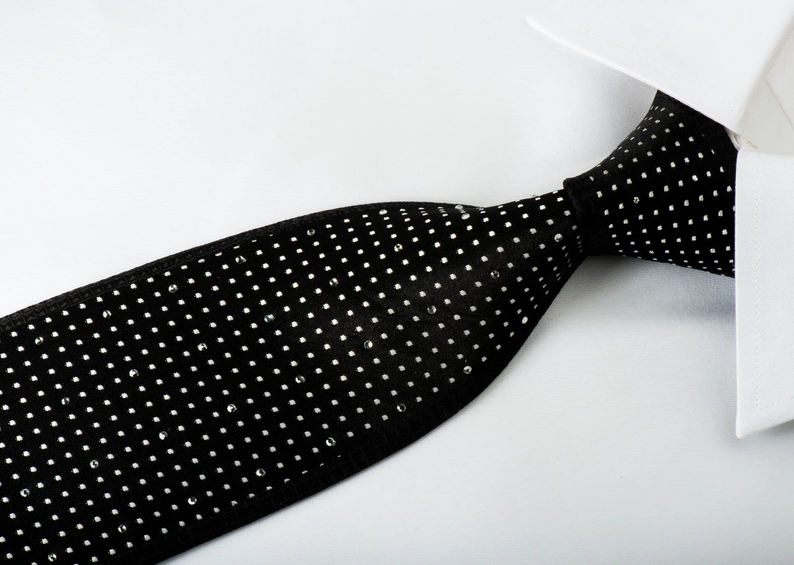 Guy Laroche Black Crystal Rhinestone Silk Necktie Silver Dots On Black - Image 6
