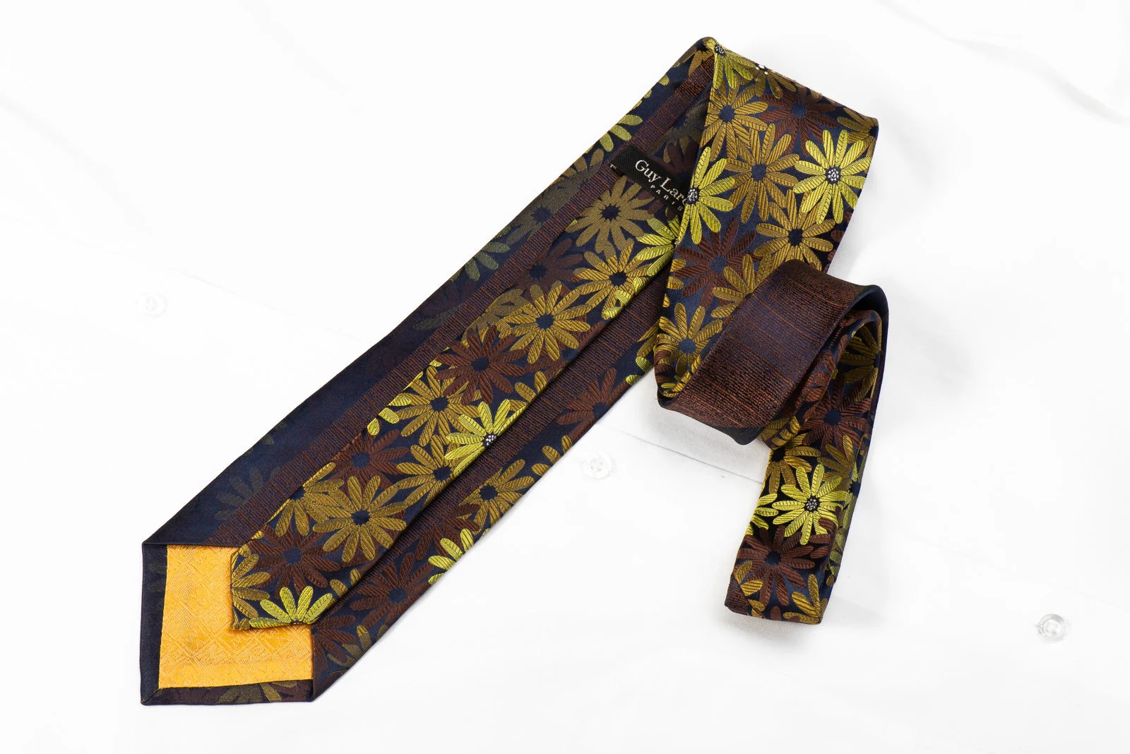 Guy Laroche Men's Crystal Rhinestone Tie Green Brown Floral On Navy With Silver Sparkles - Image 4