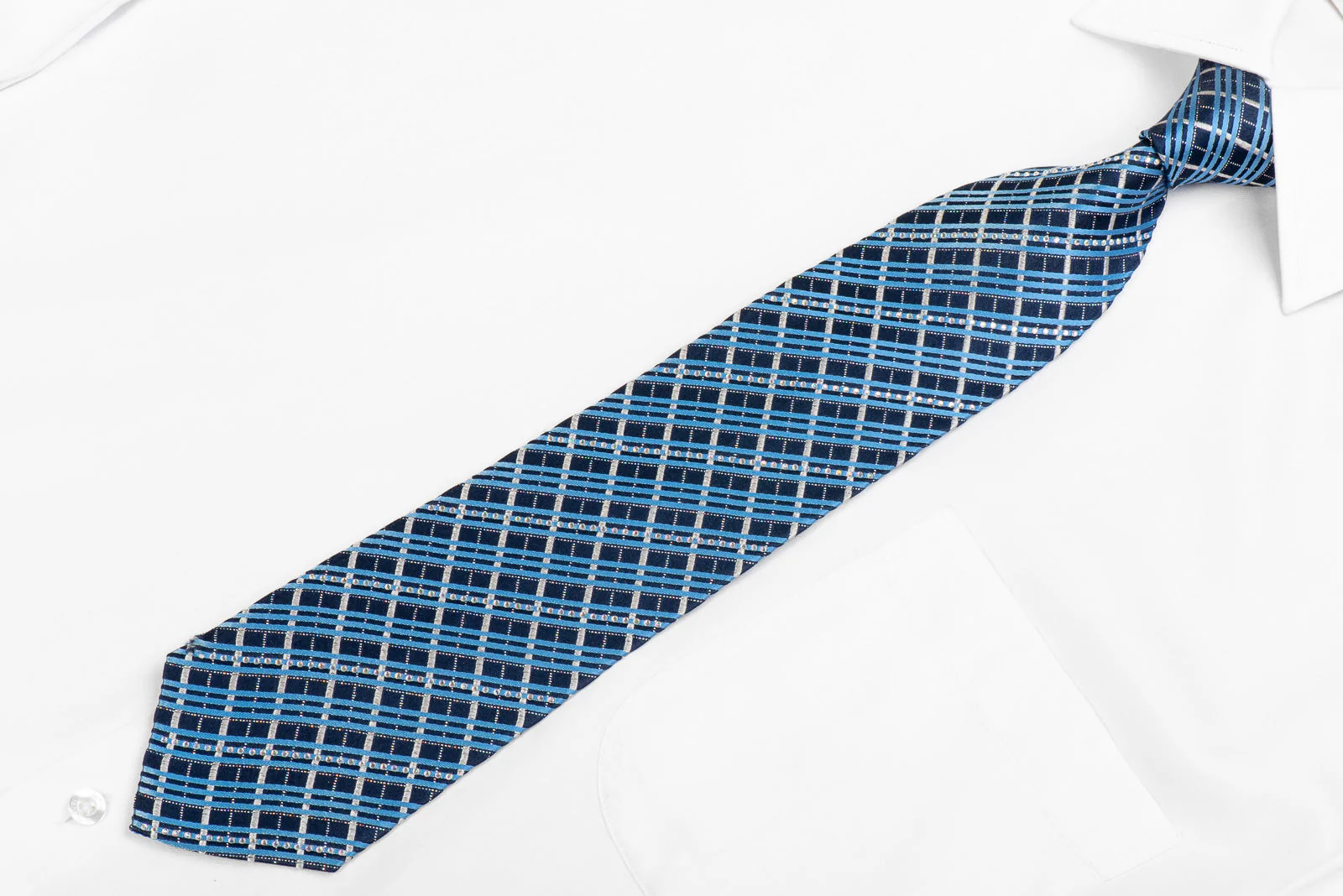Guy Laroche Men's Rhinestone Tie Blue Silver Striped On Navy With Silver Sparkles - Image 3