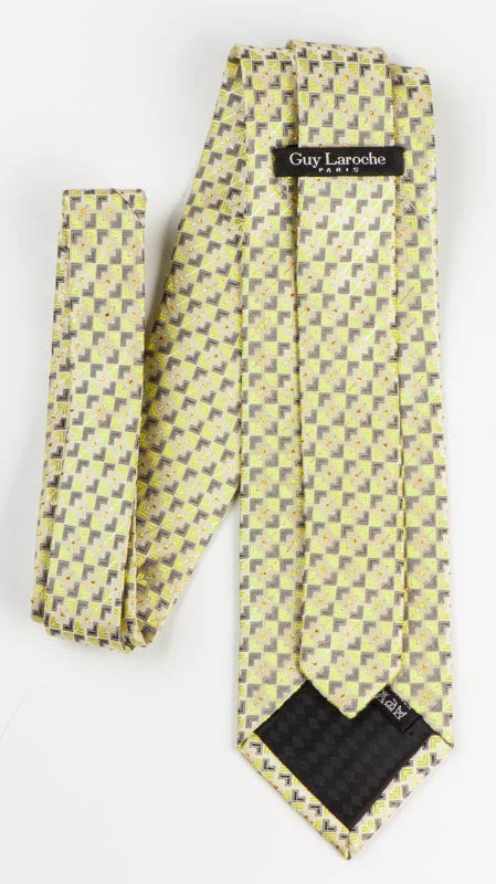 Guy Laroche Men's Silk Neck Tie Geometric On Lime Green With Silver Sparkles - Image 2