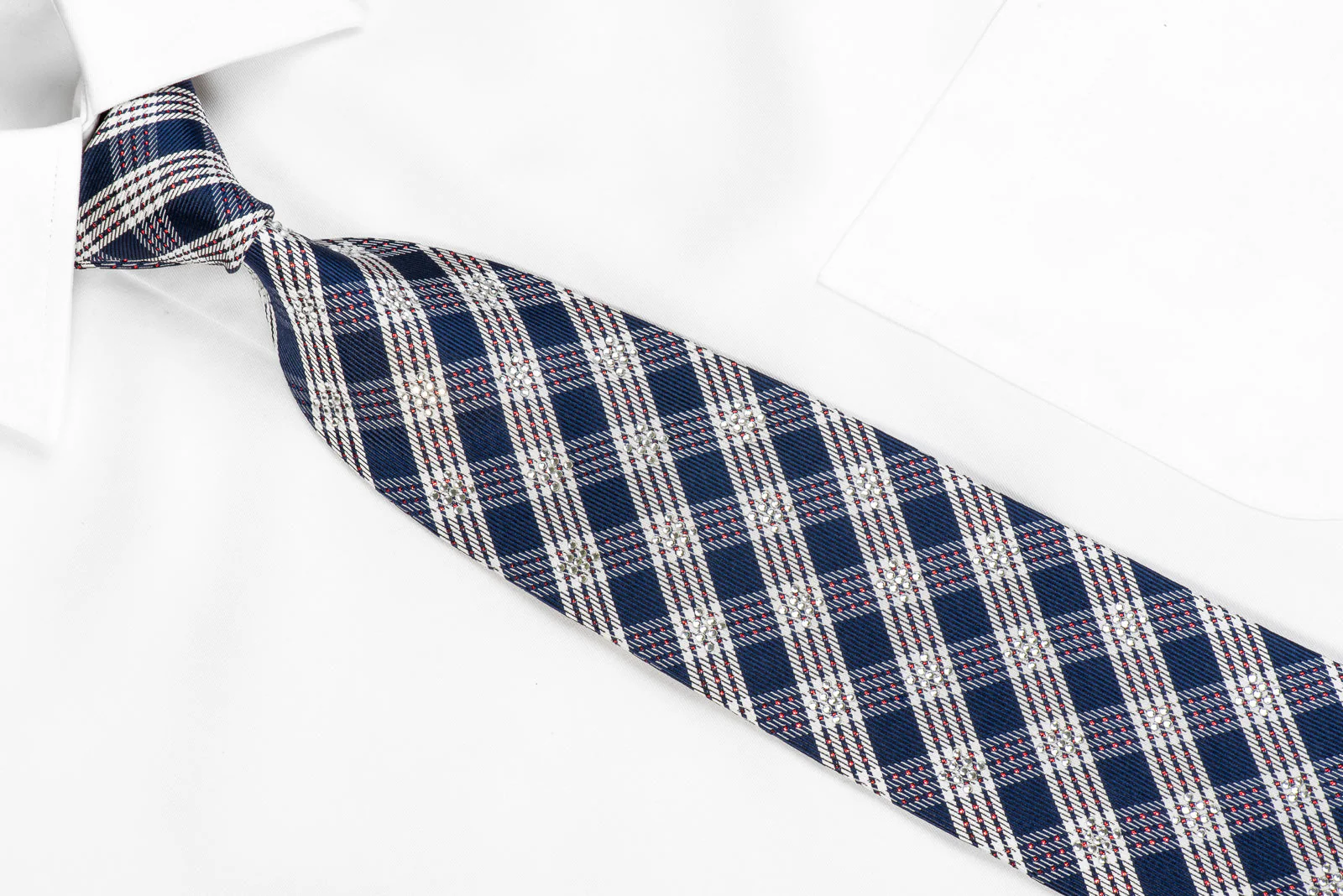 Guy Laroche Rhinestone Necktie Blue White Striped With red Sparkles - Image 2