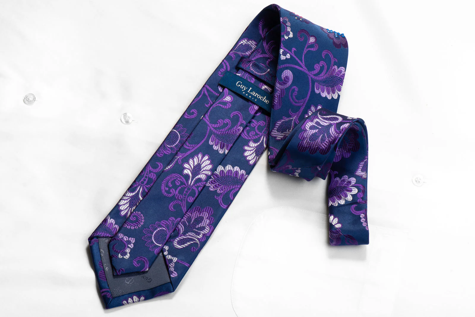 Guy Laroche Rhinestone Necktie Purple Anthemion On Navy - Image 4