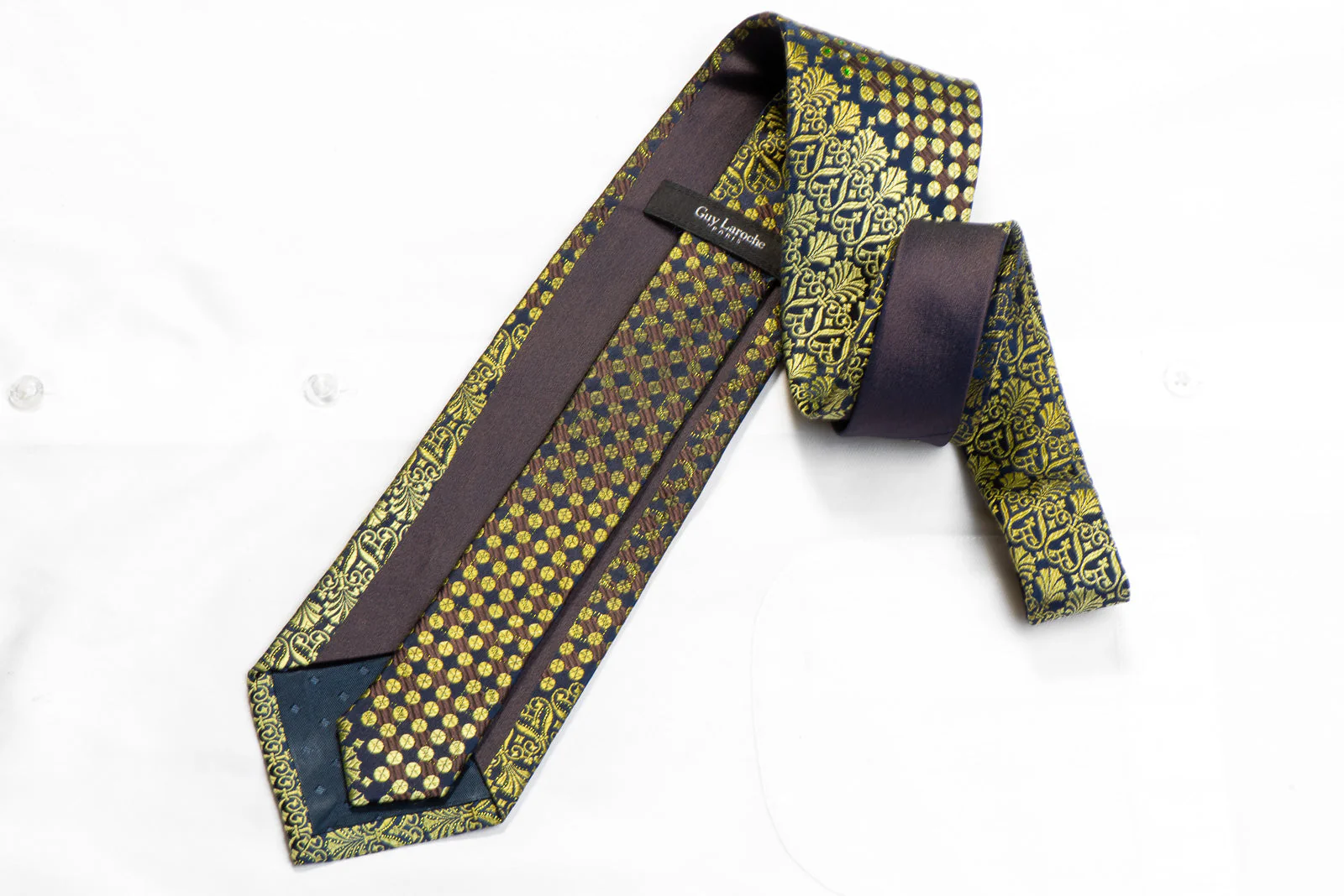 Guy Laroche Rhinestone Silk Necktie Green Anthemion Geometric On Navy With Sparkles - Image 5